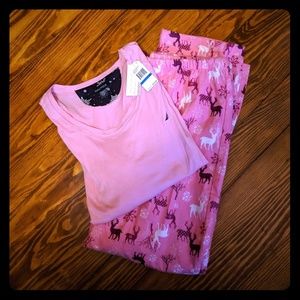 Nautica Women's LS Flannel Pink Deer Pajamas-NWT